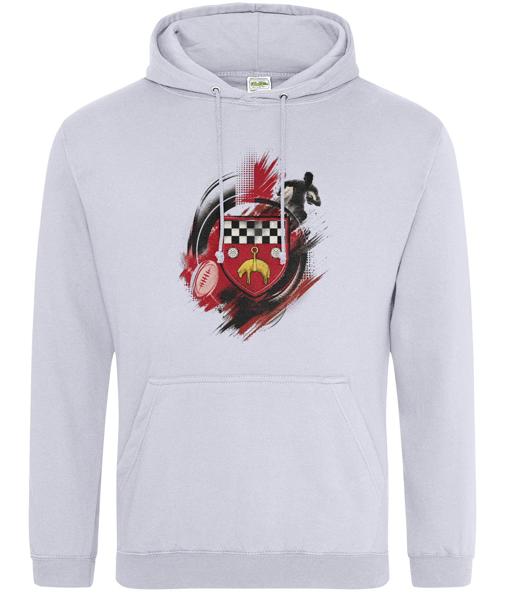 Skipton RFC Minis & Juniors Paint Wash Classic Hoodie, front view showing the club design