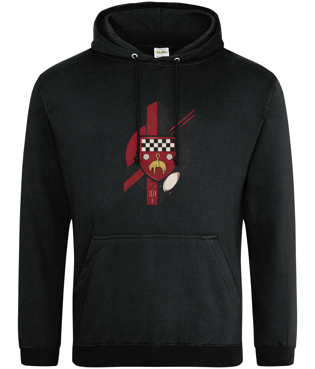 Skipton RFC Minis & Juniors Viking Classic Hoodie, front view showing the club design