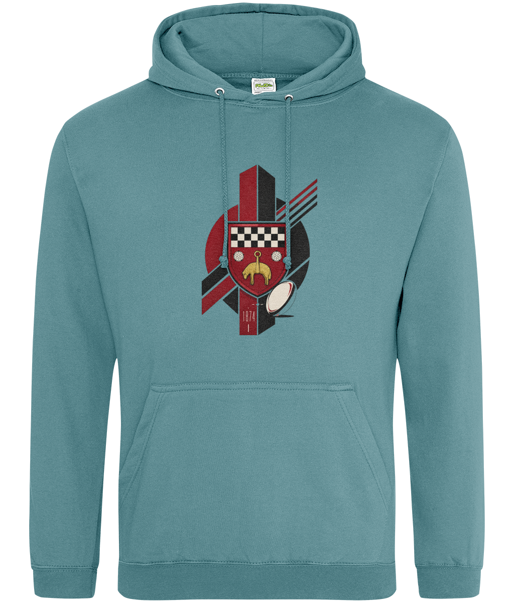 Skipton RFC Minis & Juniors Viking Classic Hoodie, front view showing the club design