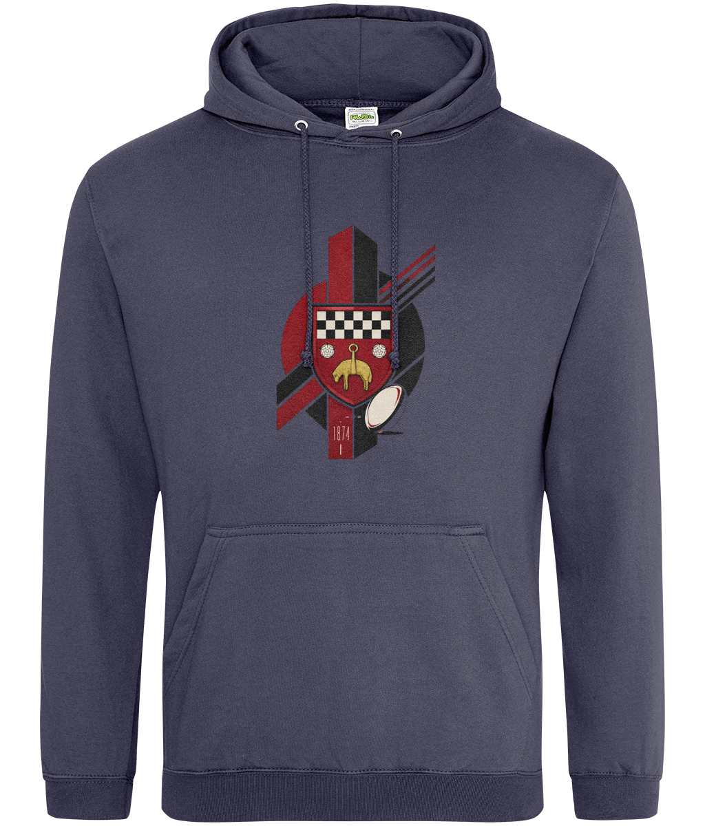 Skipton RFC Minis & Juniors Viking Classic Hoodie, front view showing the club design