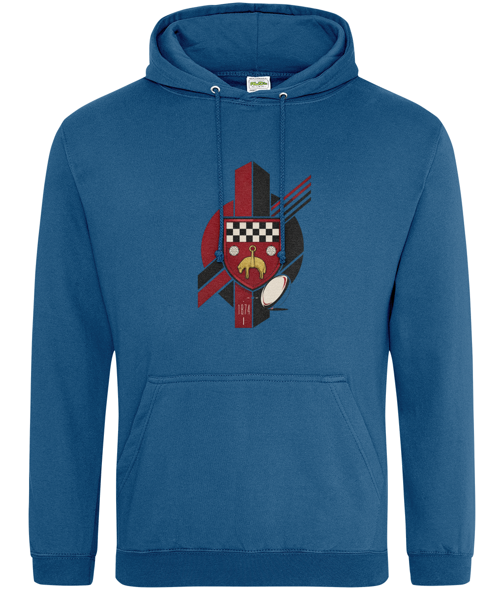 Skipton RFC Minis & Juniors Viking Classic Hoodie, front view showing the club design