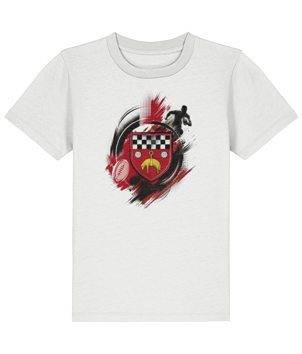 Skipton RFC Minis & Juniors Paint Wash Iconic Kids T Shirt, front view showing the club design