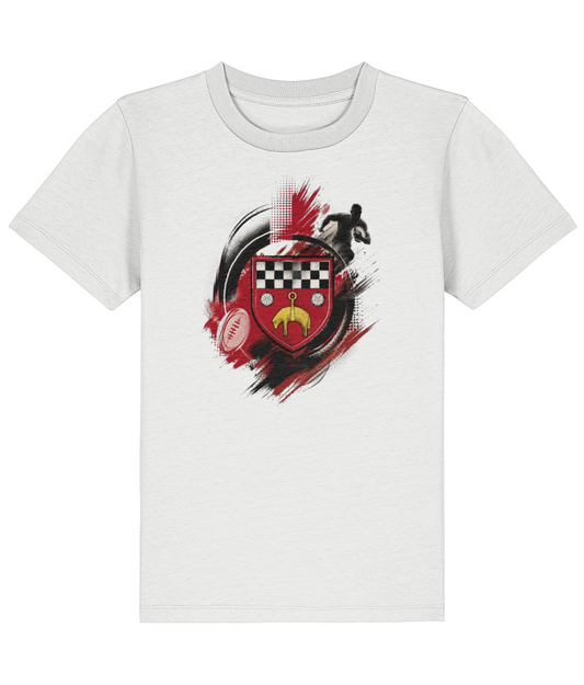 Skipton RFC Minis & Juniors Paint Wash Iconic Kids T Shirt, front view showing the club design