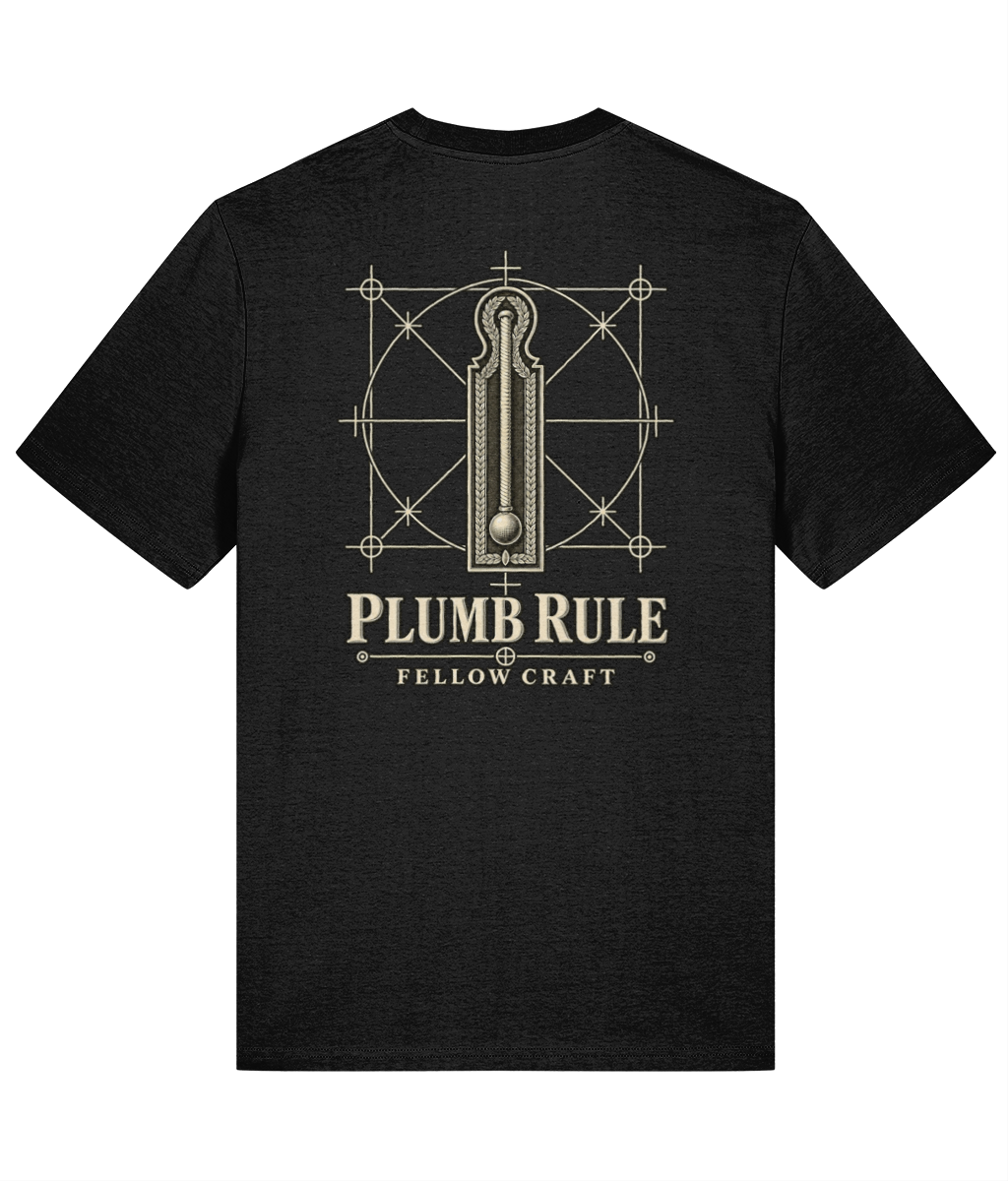 Plumb Rule Tools of Integrity T shirt back design featuring the Plumb Rule