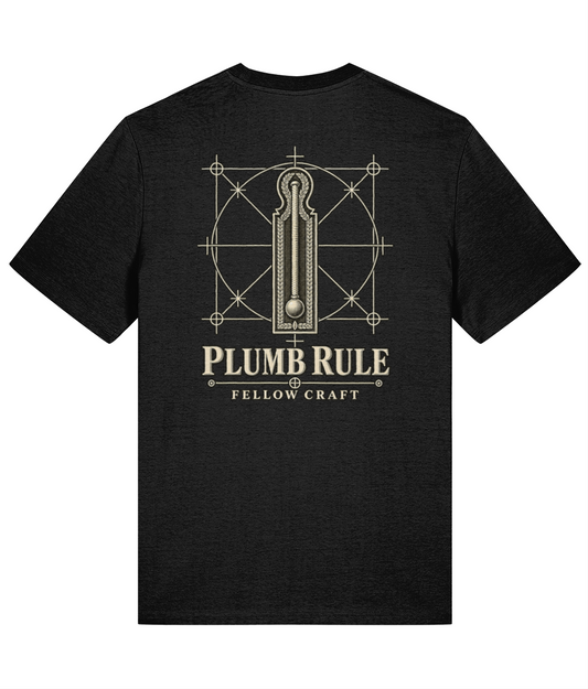Plumb Rule Tools of Integrity T shirt back design featuring the Plumb Rule