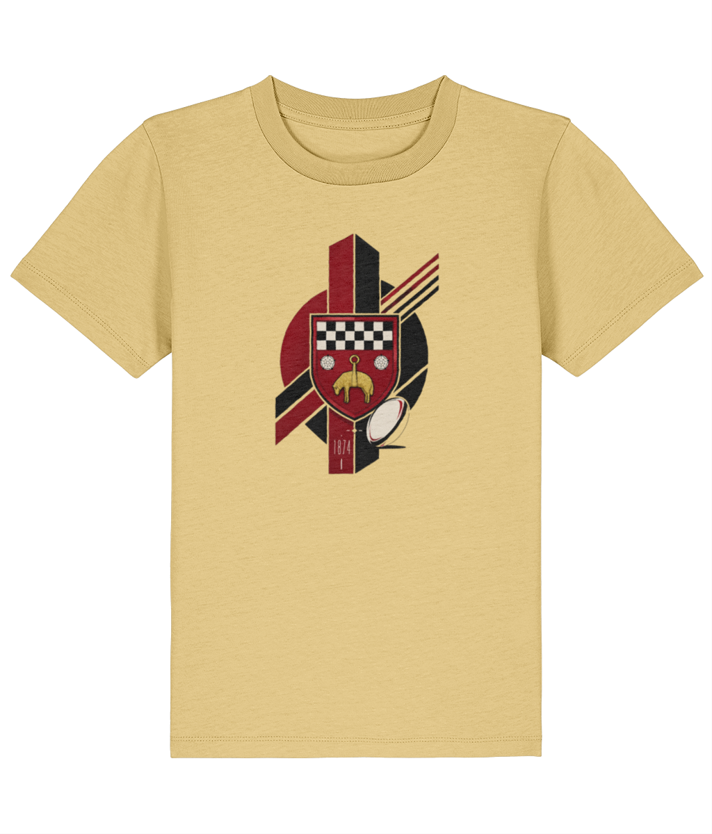 Skipton RFC Minis & Juniors Viking Iconic Kids T Shirt, front view showing the club design