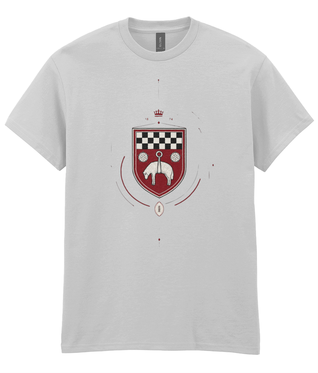 Skipton RFC Minis & Juniors Fine Lines Iconic Adult T Shirt, front view showing the club design