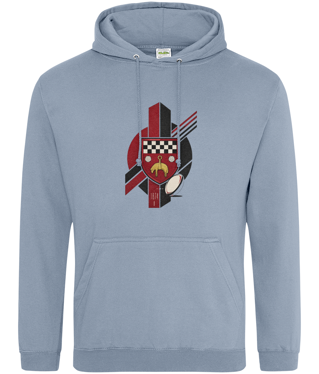 Skipton RFC Minis & Juniors Viking Classic Hoodie, front view showing the club design