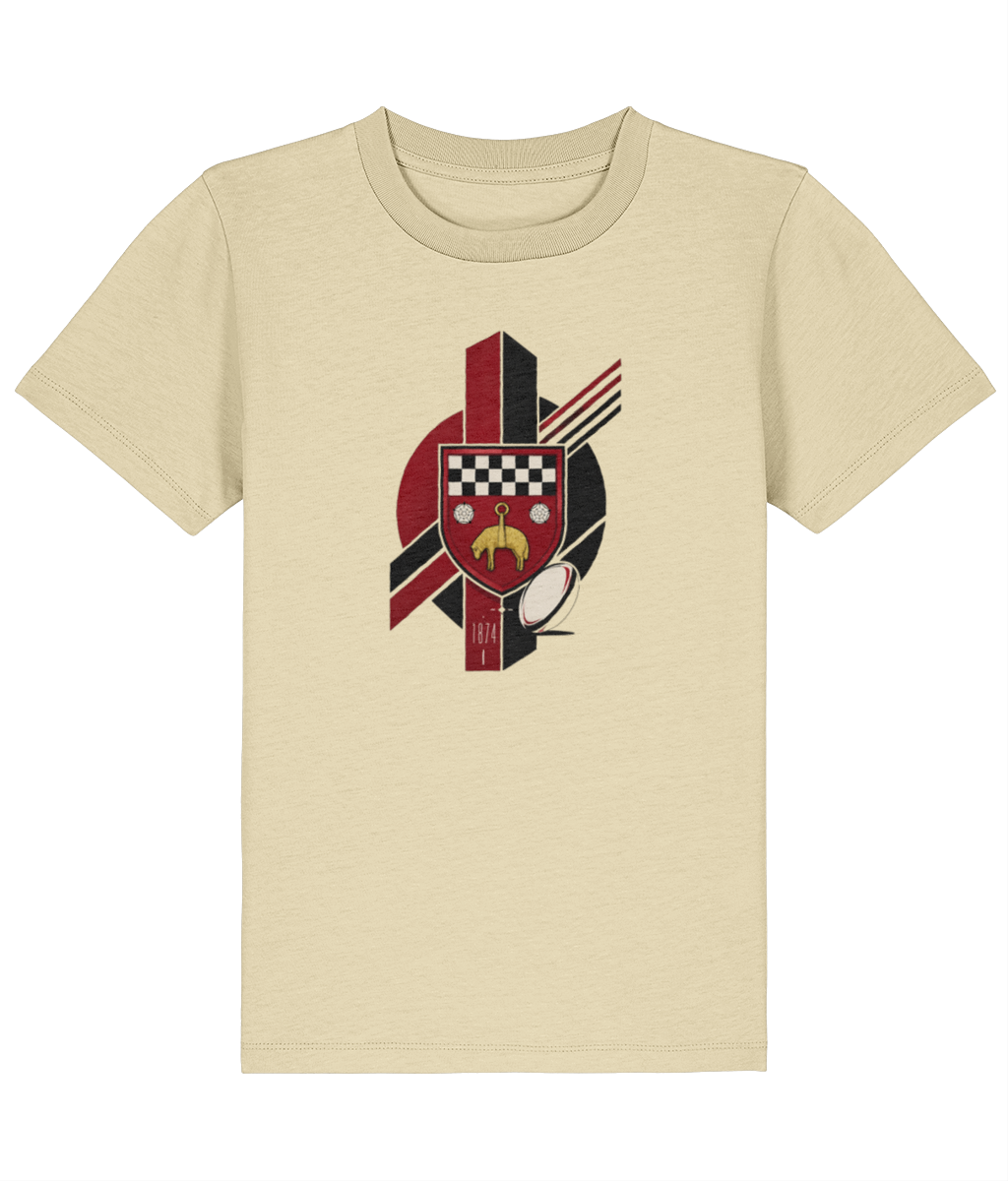 Skipton RFC Minis & Juniors Viking Iconic Kids T Shirt, front view showing the club design