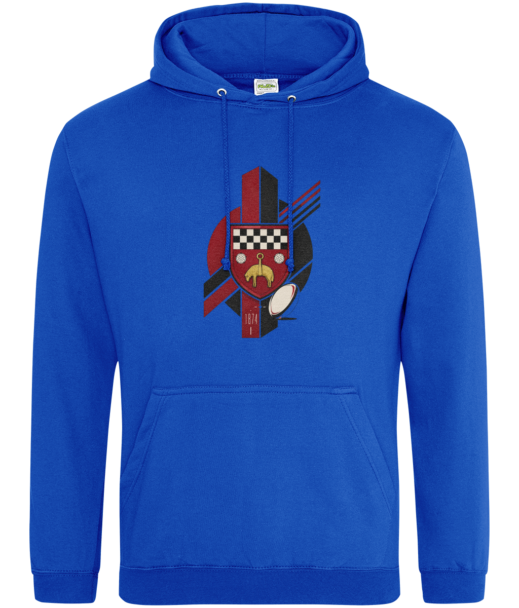 Skipton RFC Minis & Juniors Viking Classic Hoodie, front view showing the club design
