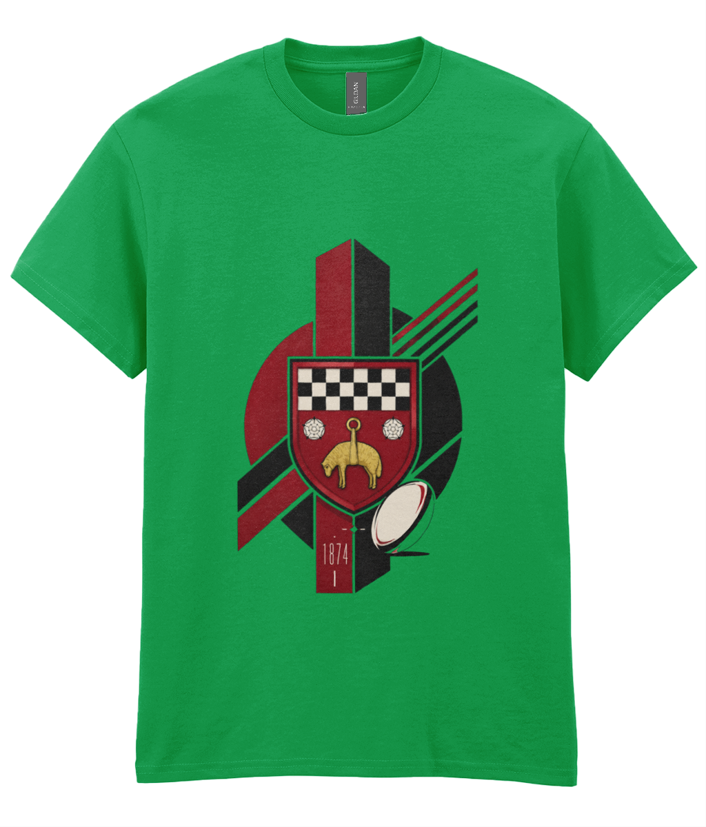 Skipton RFC Minis & Juniors Viking Iconic Adult T Shirt, front view showing the club design