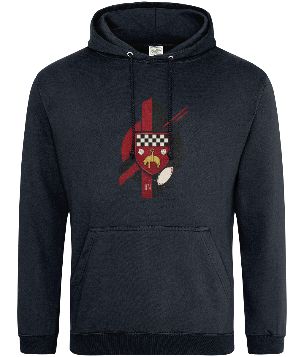 Skipton RFC Minis & Juniors Viking Classic Hoodie, front view showing the club design