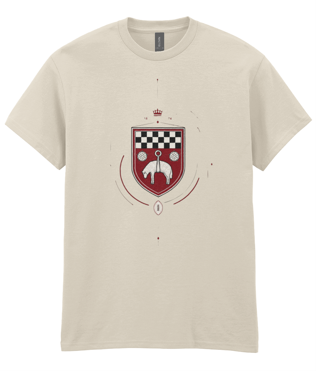 Skipton RFC Minis & Juniors Fine Lines Iconic Adult T Shirt, front view showing the club design