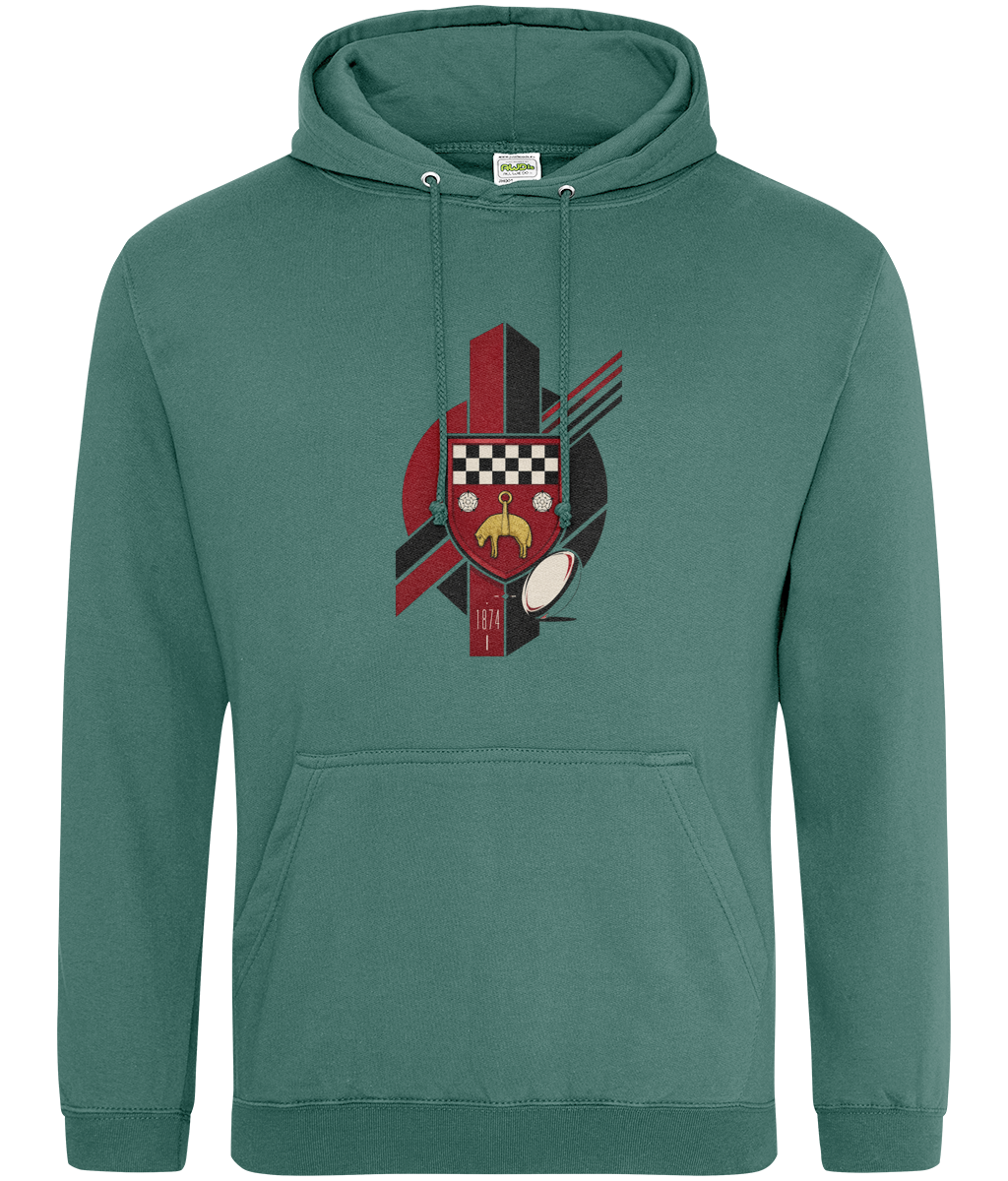 Skipton RFC Minis & Juniors Viking Classic Hoodie, front view showing the club design