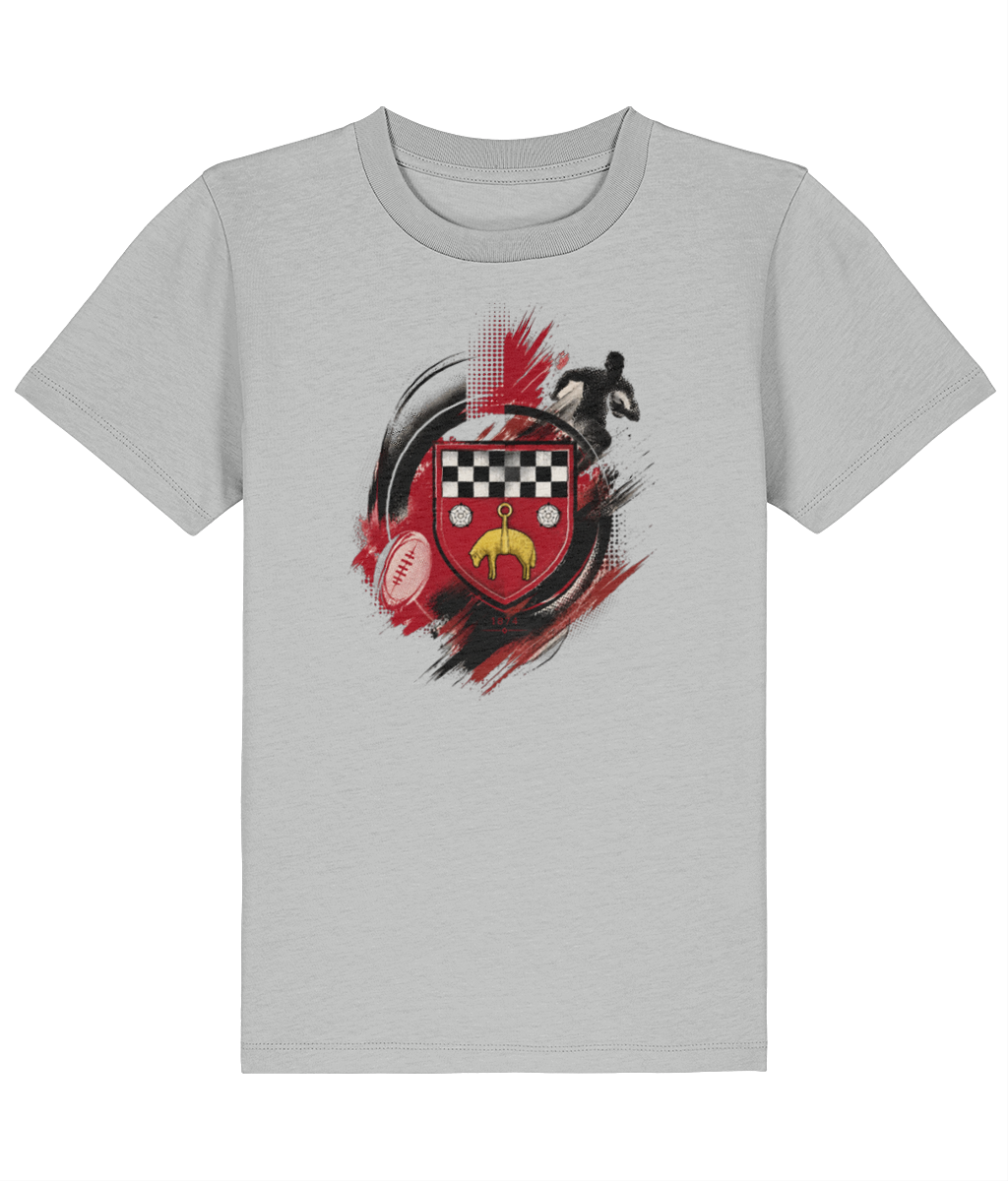 Skipton RFC Minis & Juniors Paint Wash Iconic Kids T Shirt, front view showing the club design