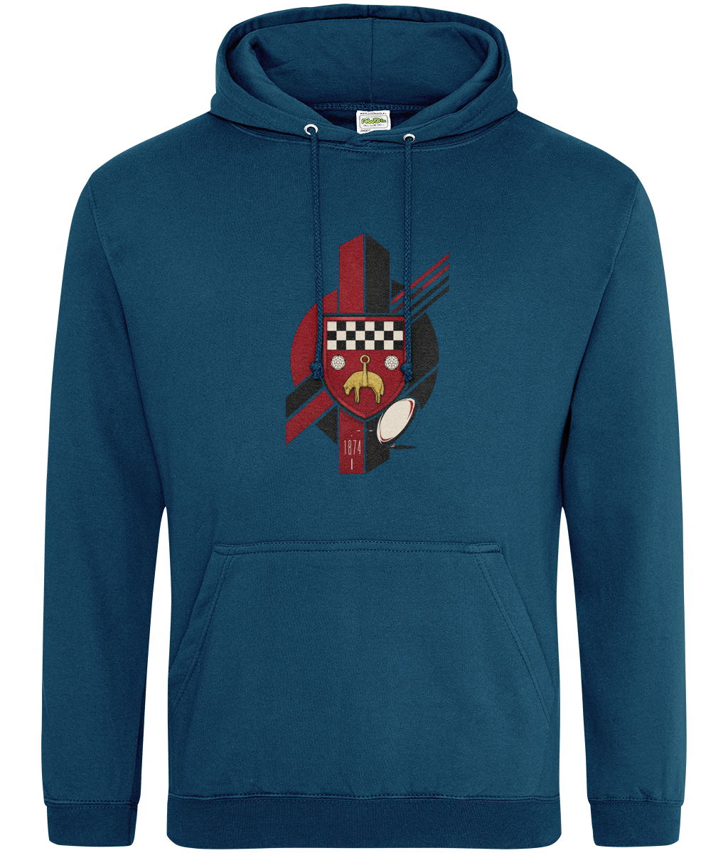 Skipton RFC Minis & Juniors Viking Classic Hoodie, front view showing the club design