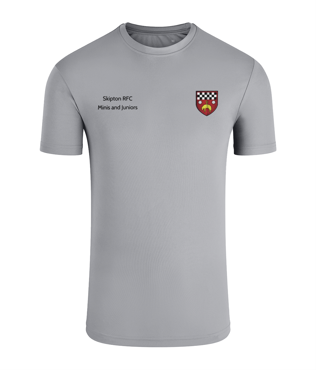 Skipton RFC Kids Performance T-Shirt, front view showing the Minis & Juniors club design