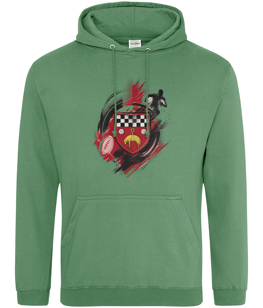 Skipton RFC Minis & Juniors Paint Wash Classic Hoodie, front view showing the club design