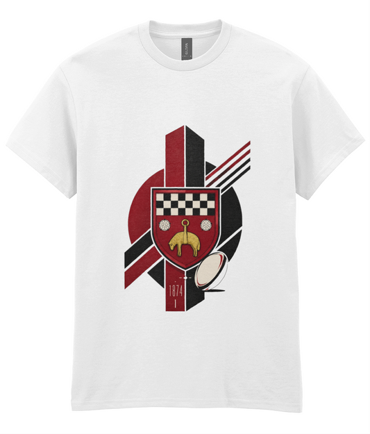 Skipton RFC Minis & Juniors Viking Iconic Adult T Shirt, front view showing the club design