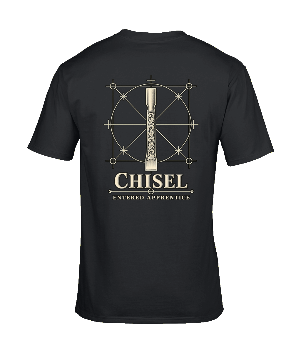 Chisel premium Tools of Integrity T shirt back design featuring the Chisel