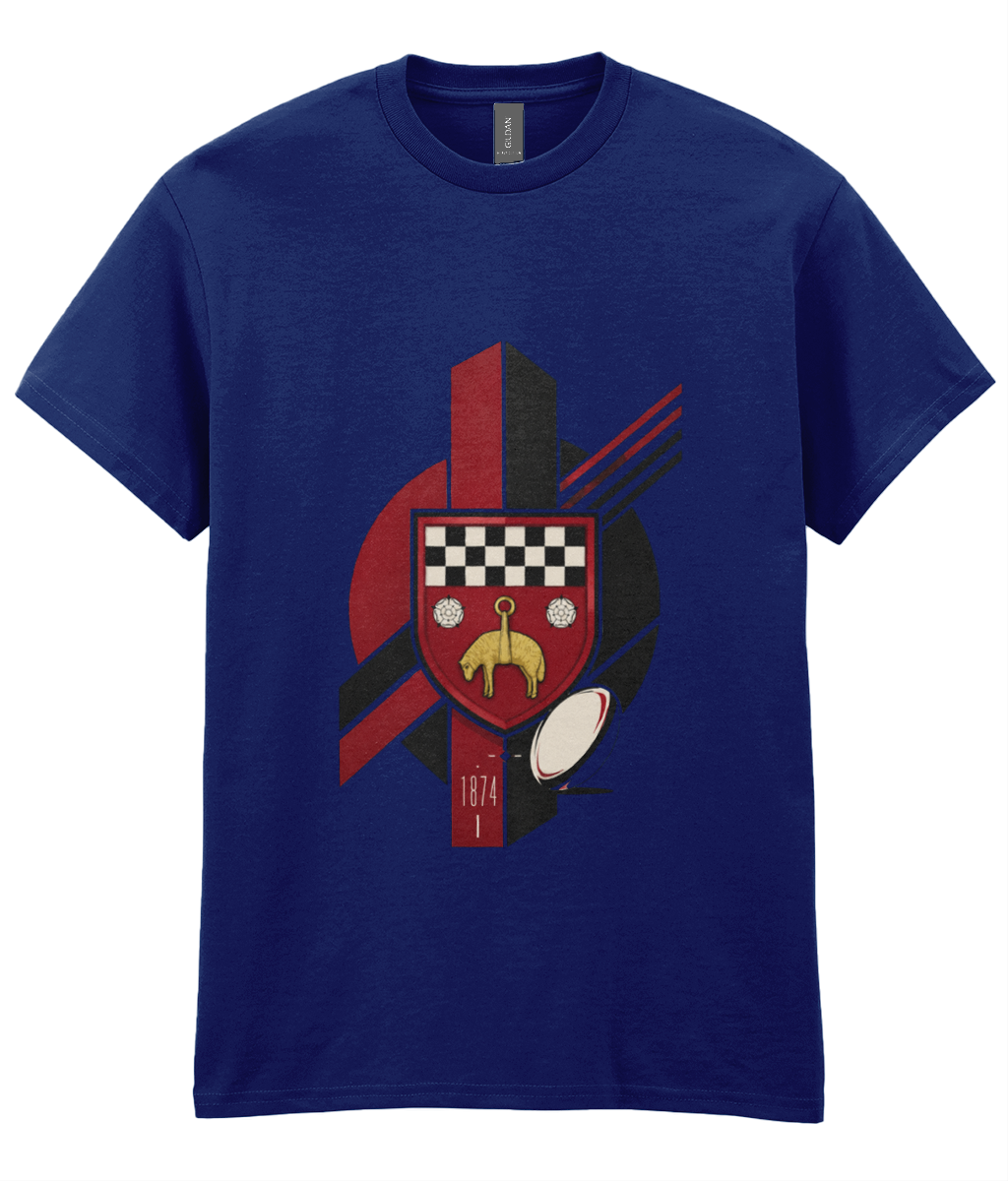 Skipton RFC Minis & Juniors Viking Iconic Adult T Shirt, front view showing the club design