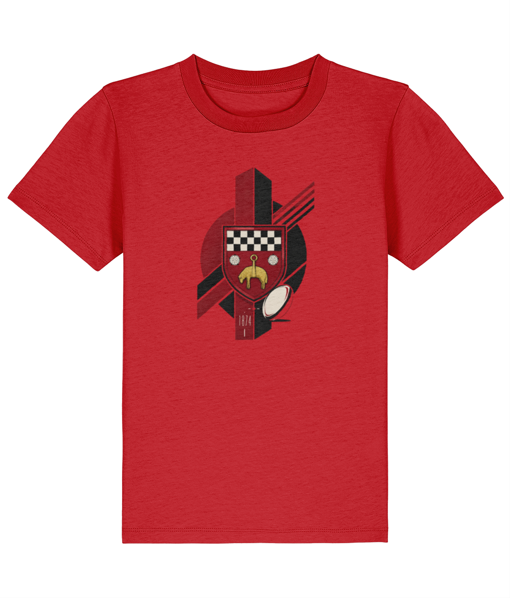 Skipton RFC Minis & Juniors Viking Iconic Kids T Shirt, front view showing the club design