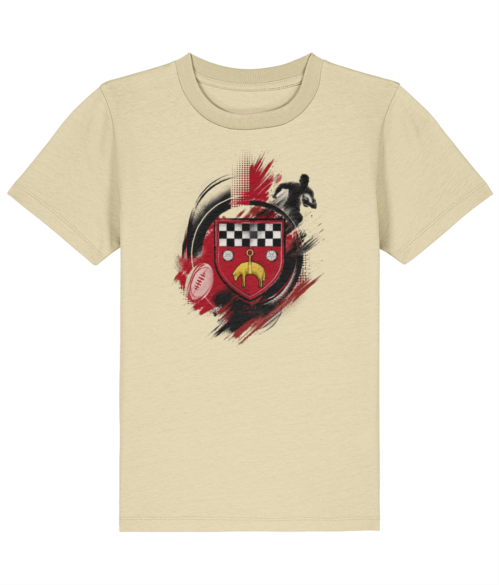 Skipton RFC Minis & Juniors Paint Wash Iconic Kids T Shirt, front view showing the club design