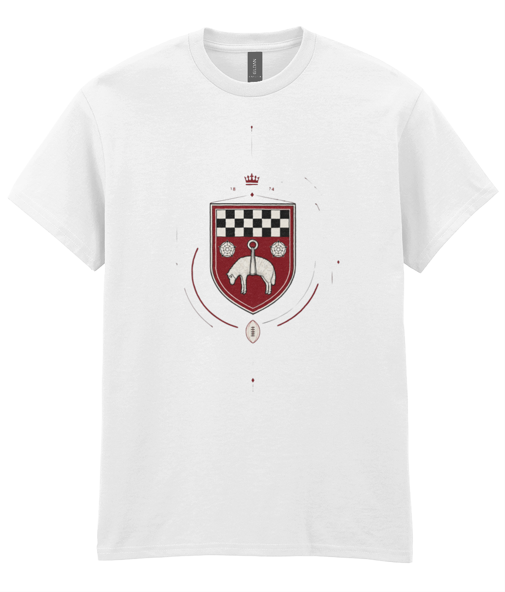 Skipton RFC Minis & Juniors Fine Lines Iconic Adult T Shirt, front view showing the club design