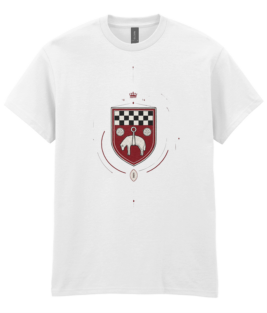 Skipton RFC Minis & Juniors Fine Lines Iconic Adult T Shirt, front view showing the club design