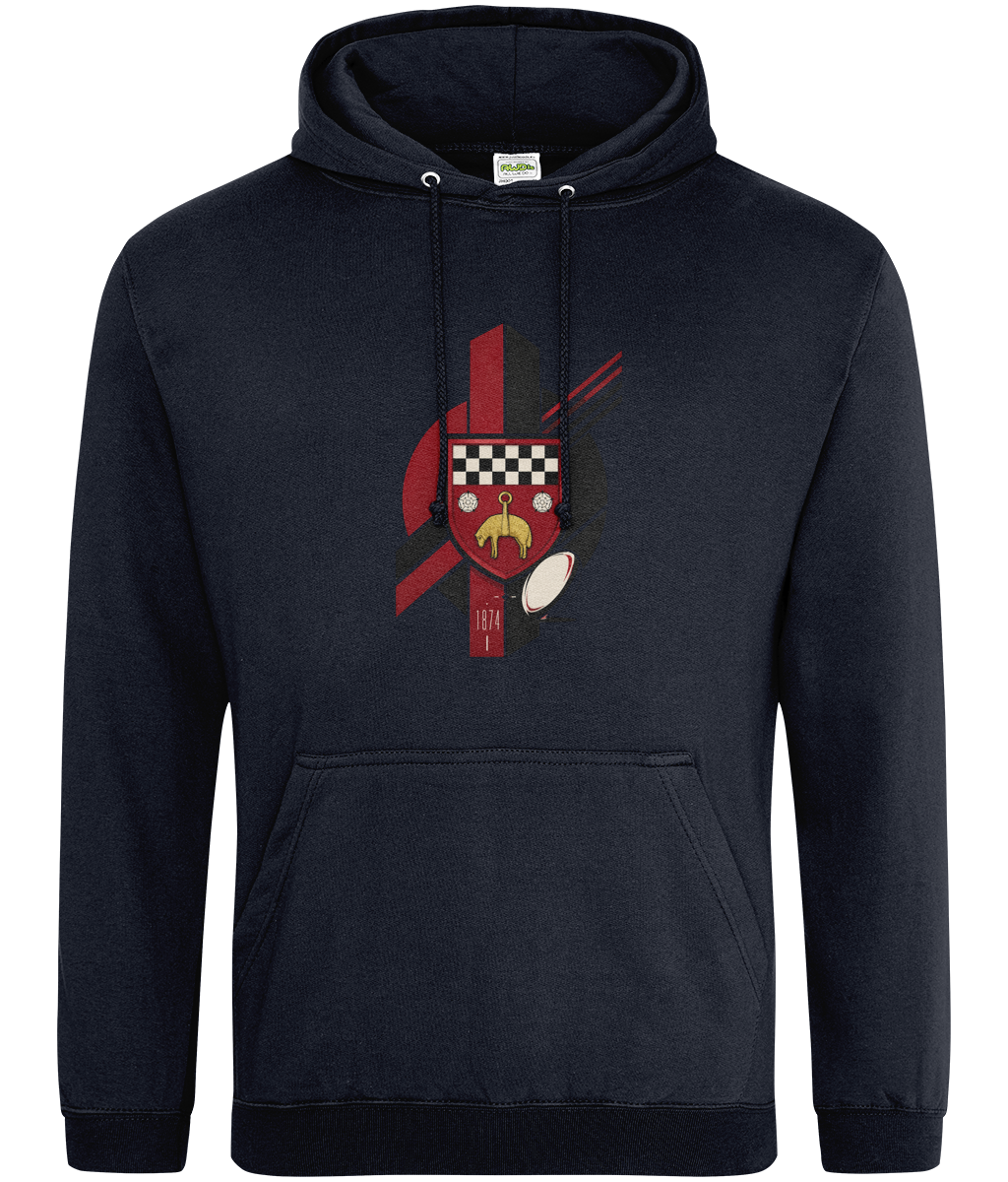Skipton RFC Minis & Juniors Viking Classic Hoodie, front view showing the club design
