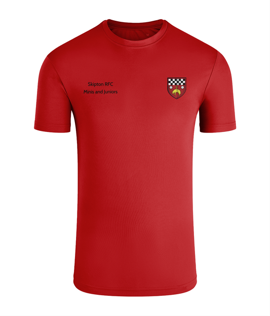 Skipton RFC Kids Performance T-Shirt, front view showing the Minis & Juniors club design