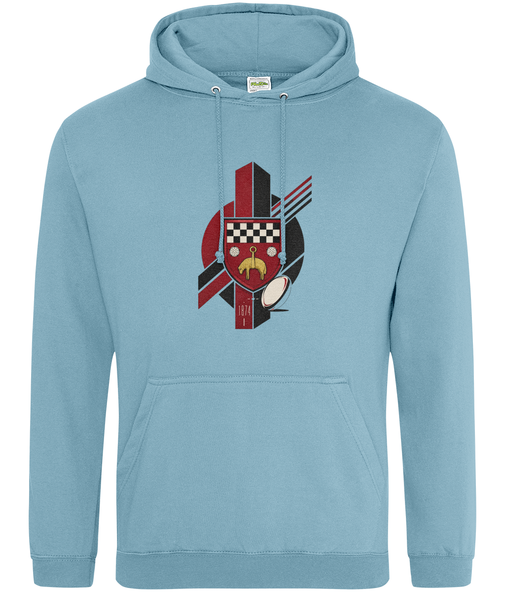 Skipton RFC Minis & Juniors Viking Classic Hoodie, front view showing the club design