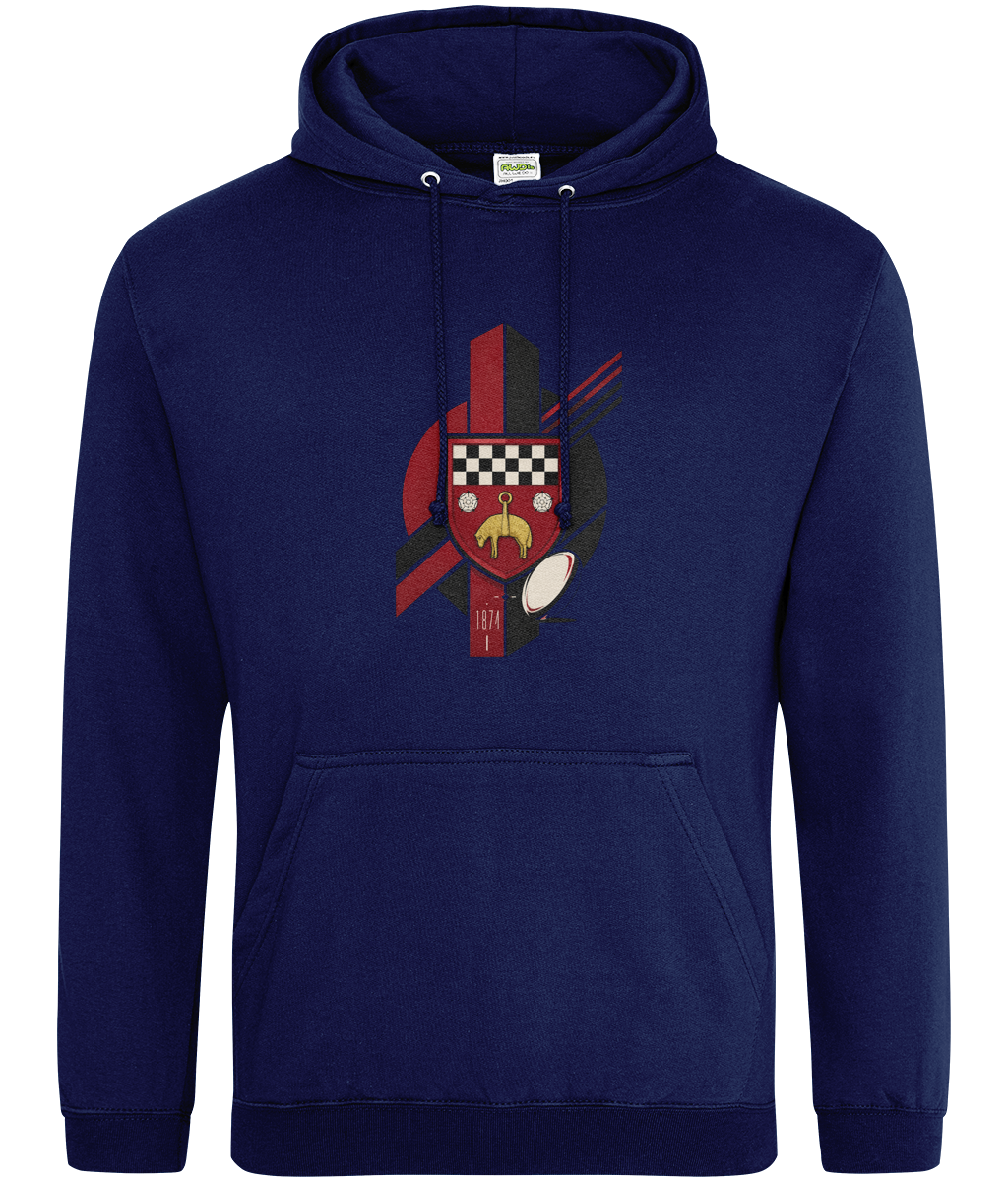 Skipton RFC Minis & Juniors Viking Classic Hoodie, front view showing the club design