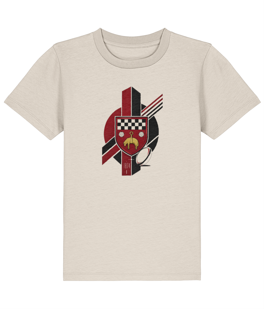 Skipton RFC Minis & Juniors Viking Iconic Kids T Shirt, front view showing the club design