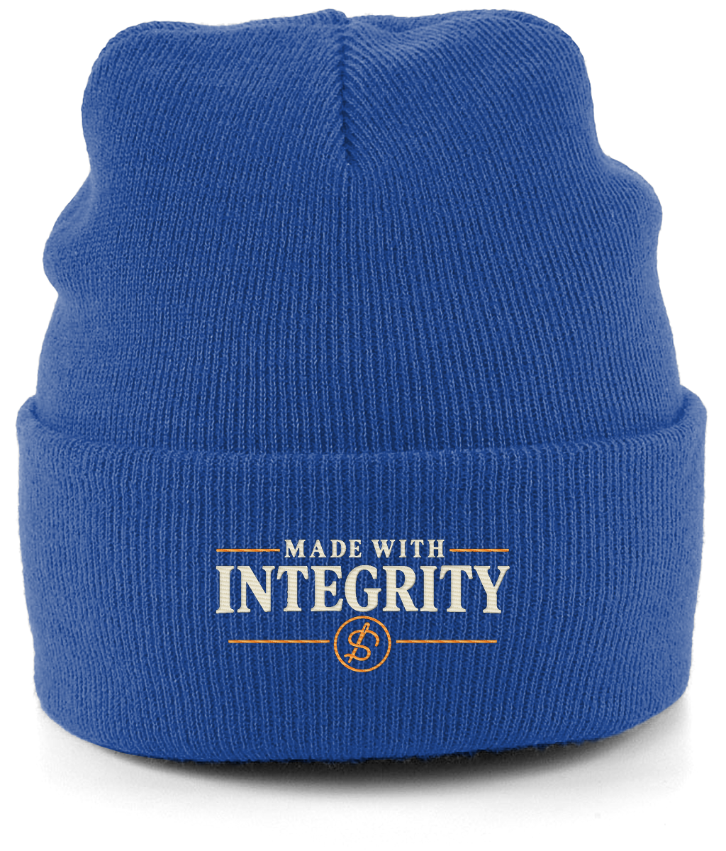 Made With Integrity embroidered cuffed beanie colour option