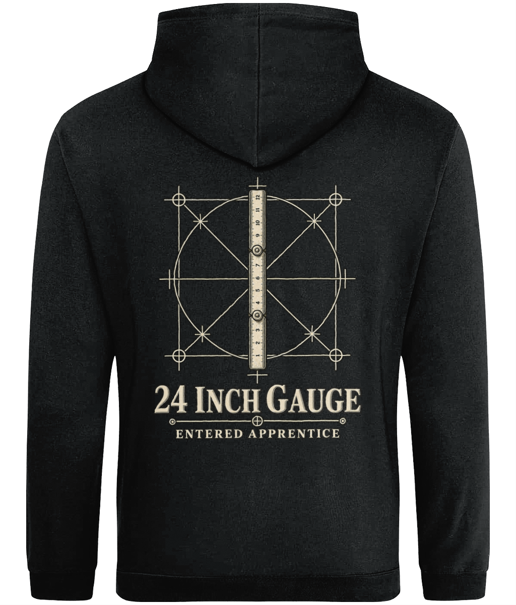 24 Inch Gauge Tools of Integrity hoodie back design featuring the 24 Inch Gauge