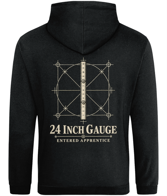 24 Inch Gauge Tools of Integrity hoodie back design featuring the 24 Inch Gauge