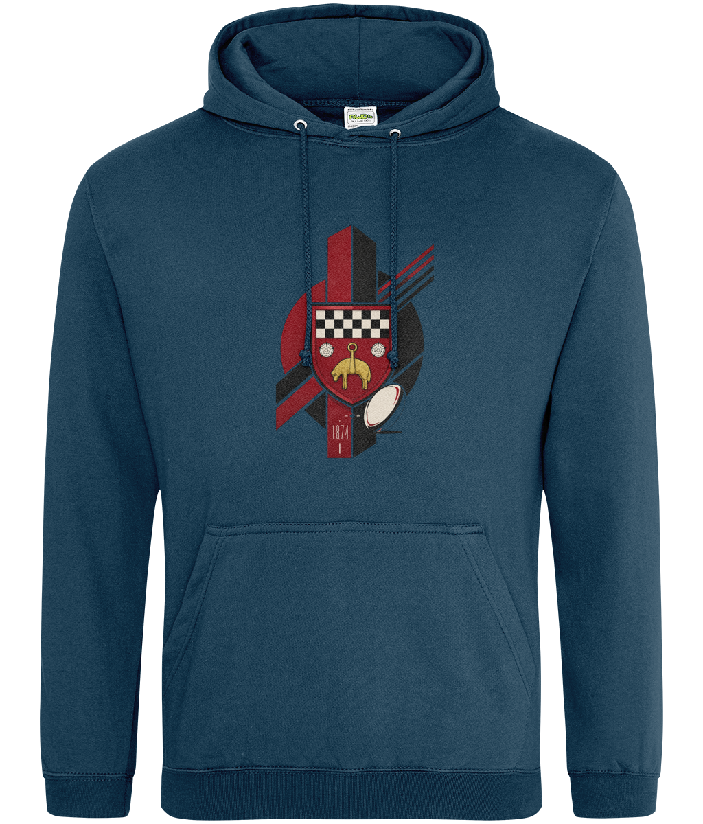 Skipton RFC Minis & Juniors Viking Classic Hoodie, front view showing the club design