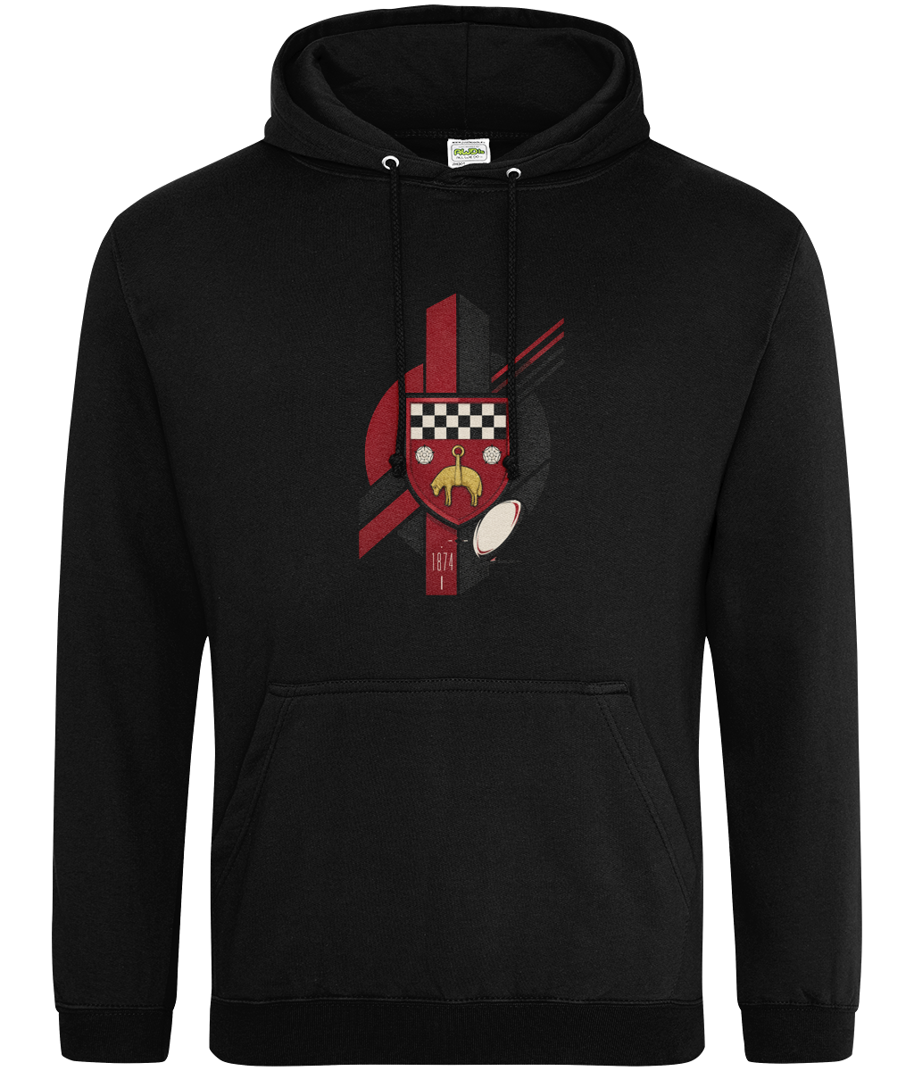 Skipton RFC Minis & Juniors Viking Classic Hoodie, front view showing the club design