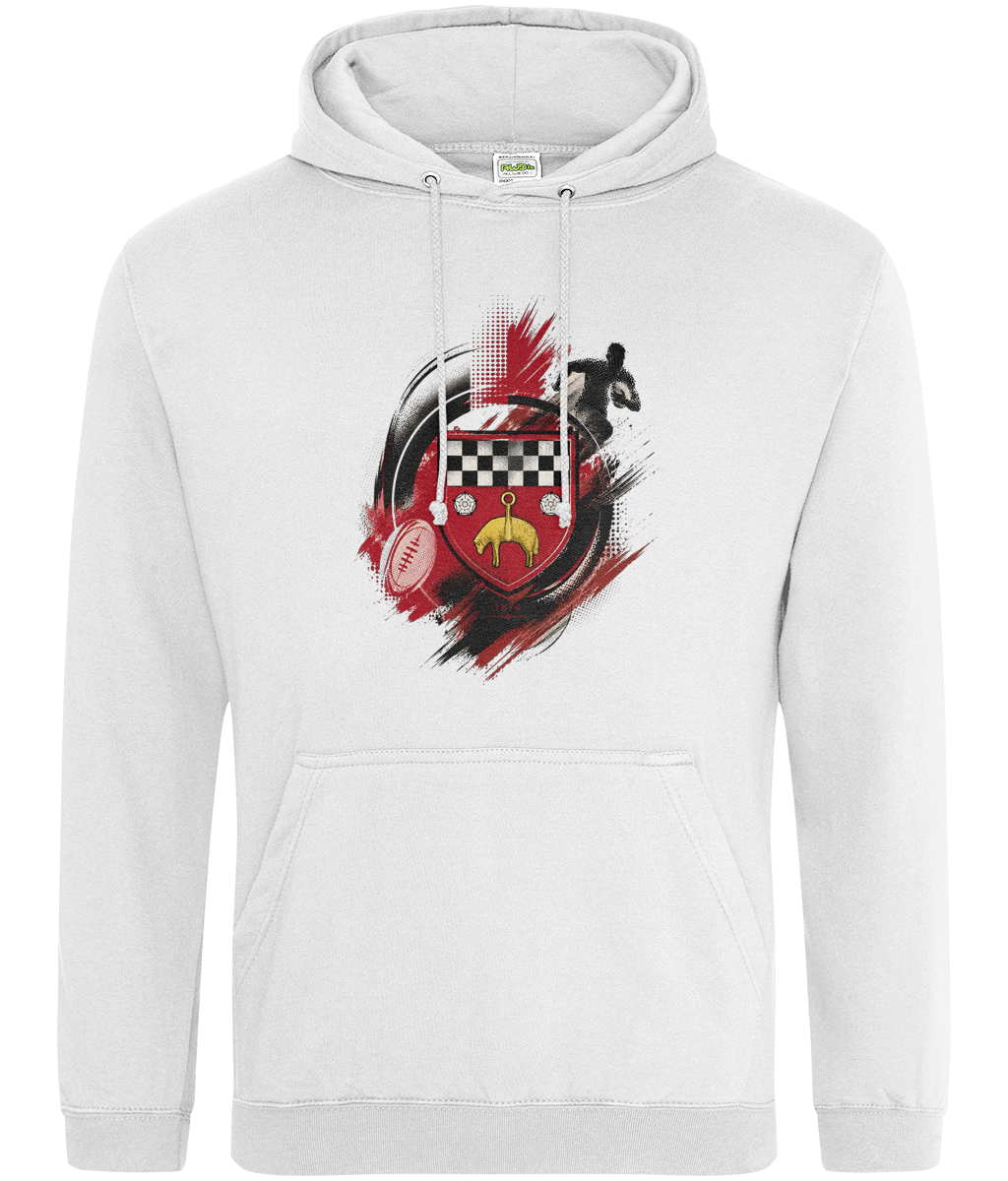 Skipton RFC Minis & Juniors Paint Wash Classic Hoodie, front view showing the club design