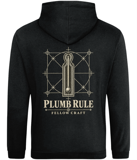 Plumb Rule Tools of Integrity hoodie back design featuring the Plumb Rule