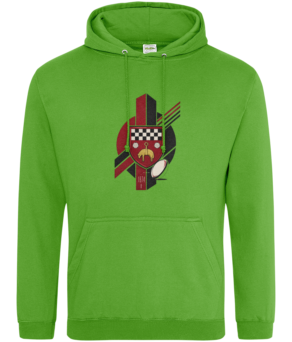 Skipton RFC Minis & Juniors Viking Classic Hoodie, front view showing the club design