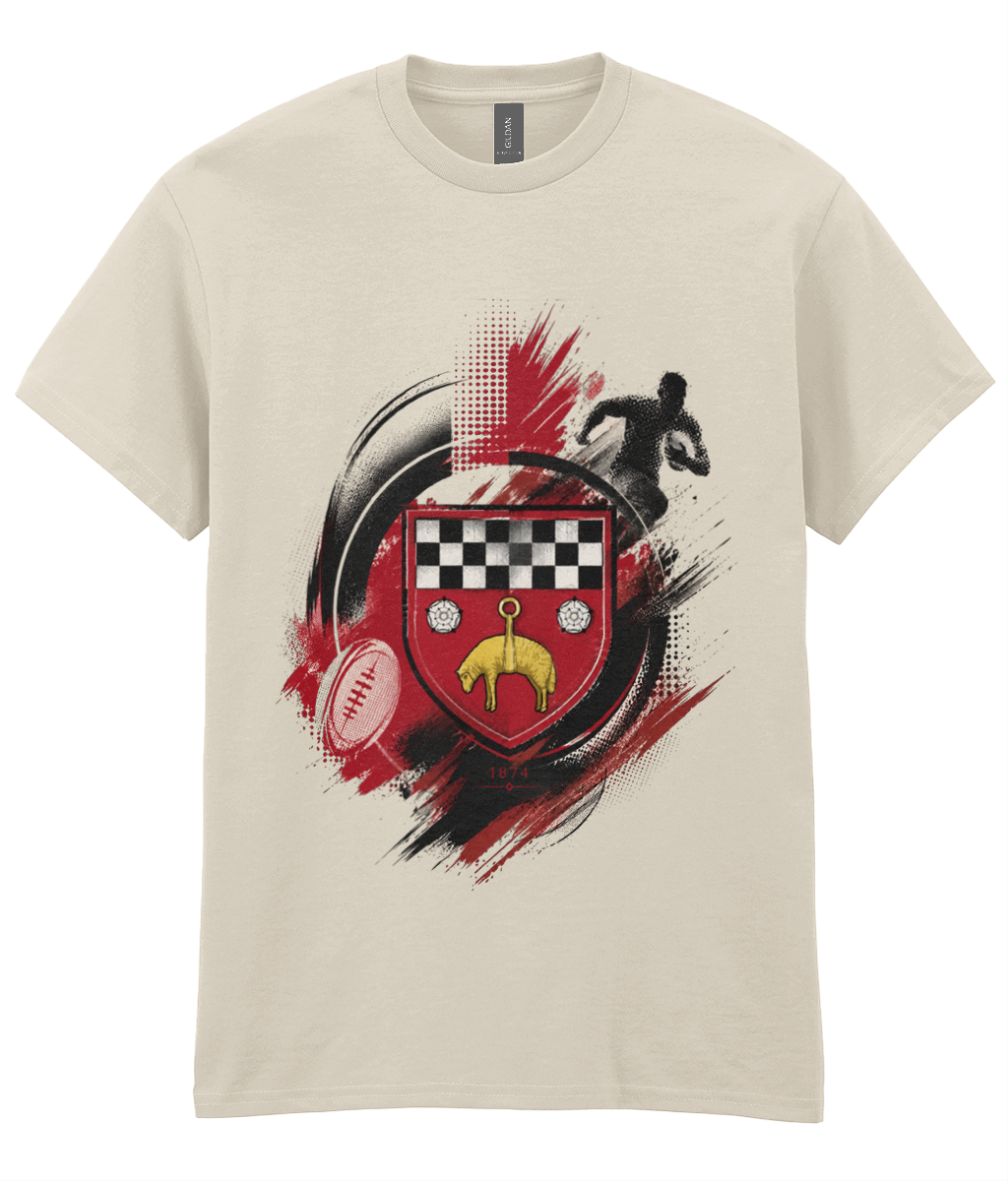 Skipton RFC Minis & Juniors Paint Wash Iconic Adult T Shirt, front view showing the club design