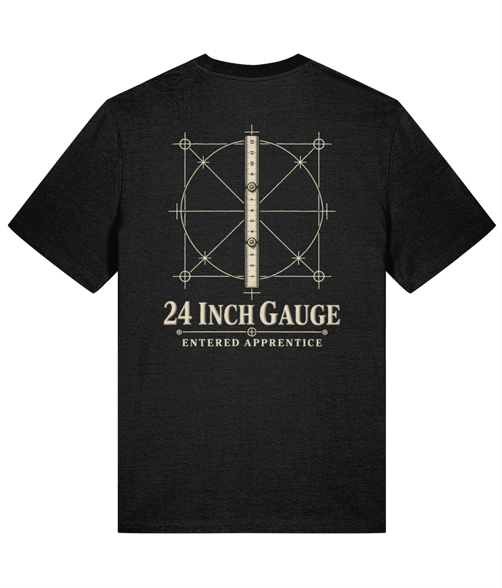 24 Inch Gauge Tools of Integrity T shirt back design featuring the 24 Inch Gauge