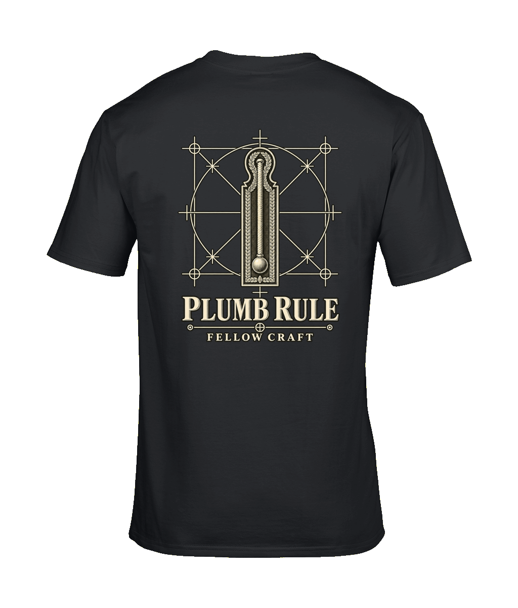 Plumb Rule premium Tools of Integrity T shirt back design featuring the Plumb Rule
