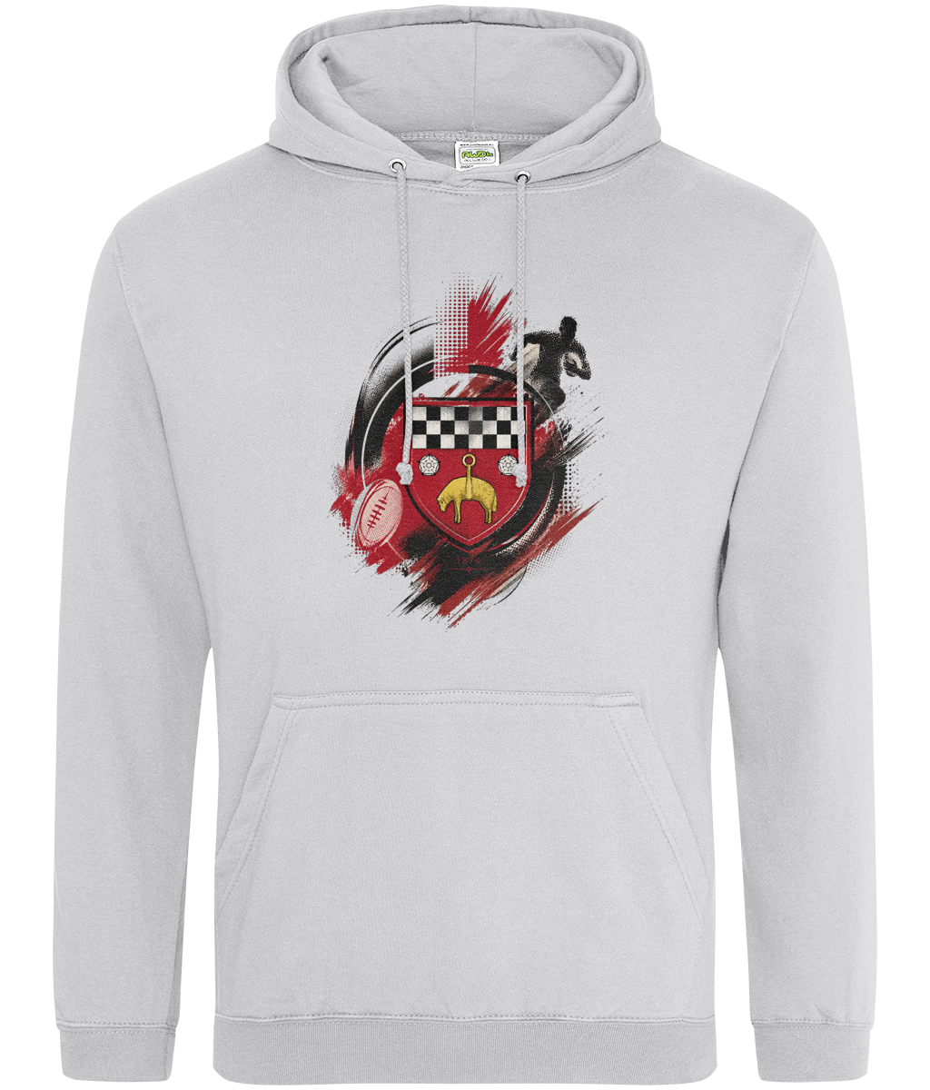 Skipton RFC Minis & Juniors Paint Wash Classic Hoodie, front view showing the club design
