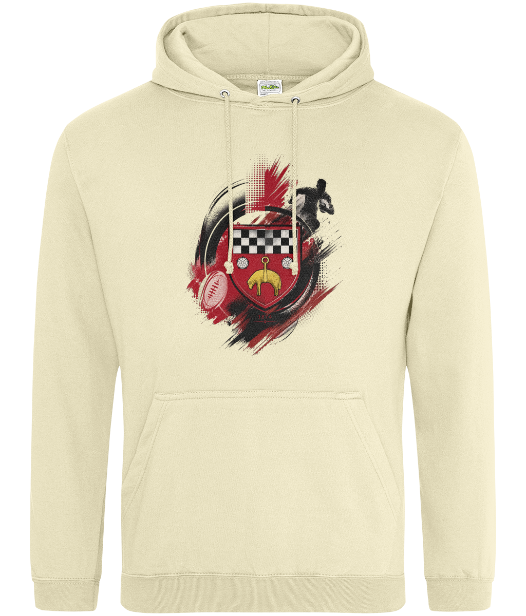 Skipton RFC Minis & Juniors Paint Wash Classic Hoodie, front view showing the club design