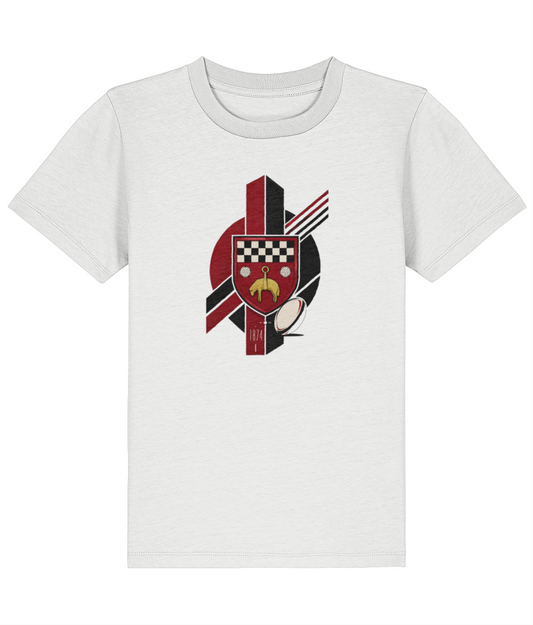 Skipton RFC Minis & Juniors Viking Iconic Kids T Shirt, front view showing the club design