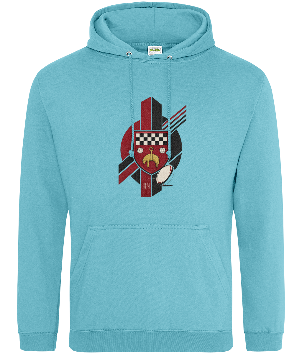 Skipton RFC Minis & Juniors Viking Classic Hoodie, front view showing the club design