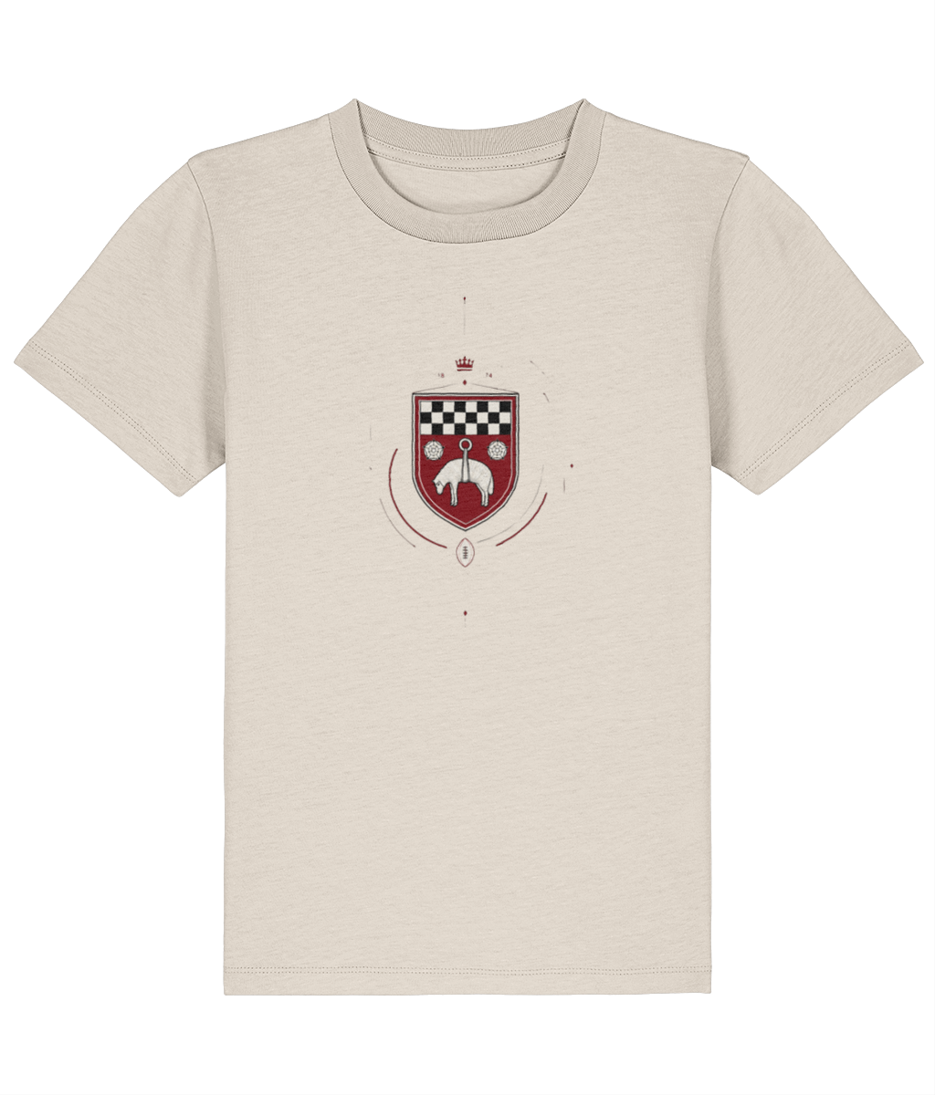 Skipton RFC Minis & Juniors Fine Lines Iconic Kids T Shirt, front view showing the club design